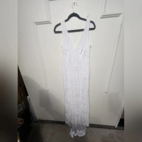 Lulus The Sweetest Vows White Beaded Sequin Mermaid Maxi Dress Wedding Bridal - Picture 6 of 14